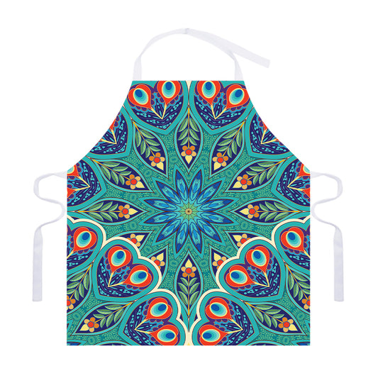 Peacock Feather Floral Pattern Print Adjustable Apron