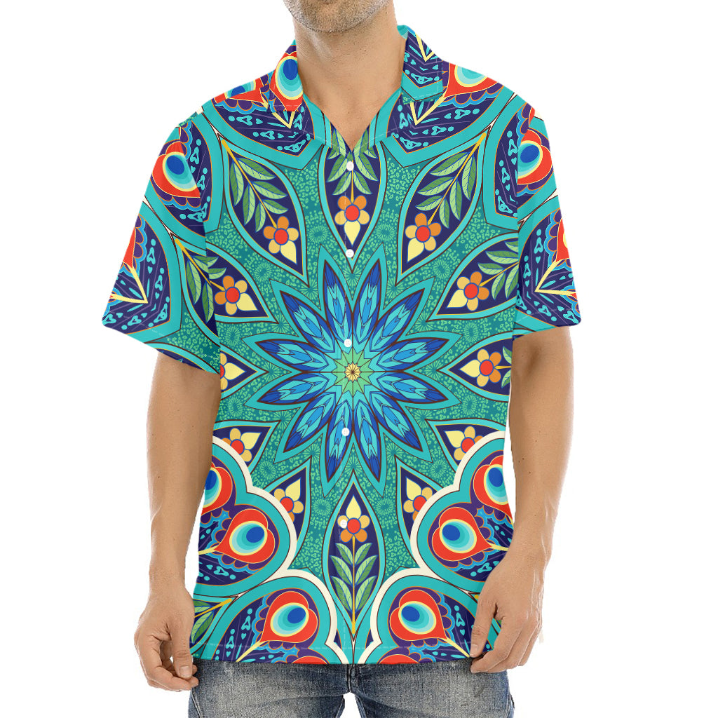 Peacock Feather Floral Pattern Print Aloha Shirt