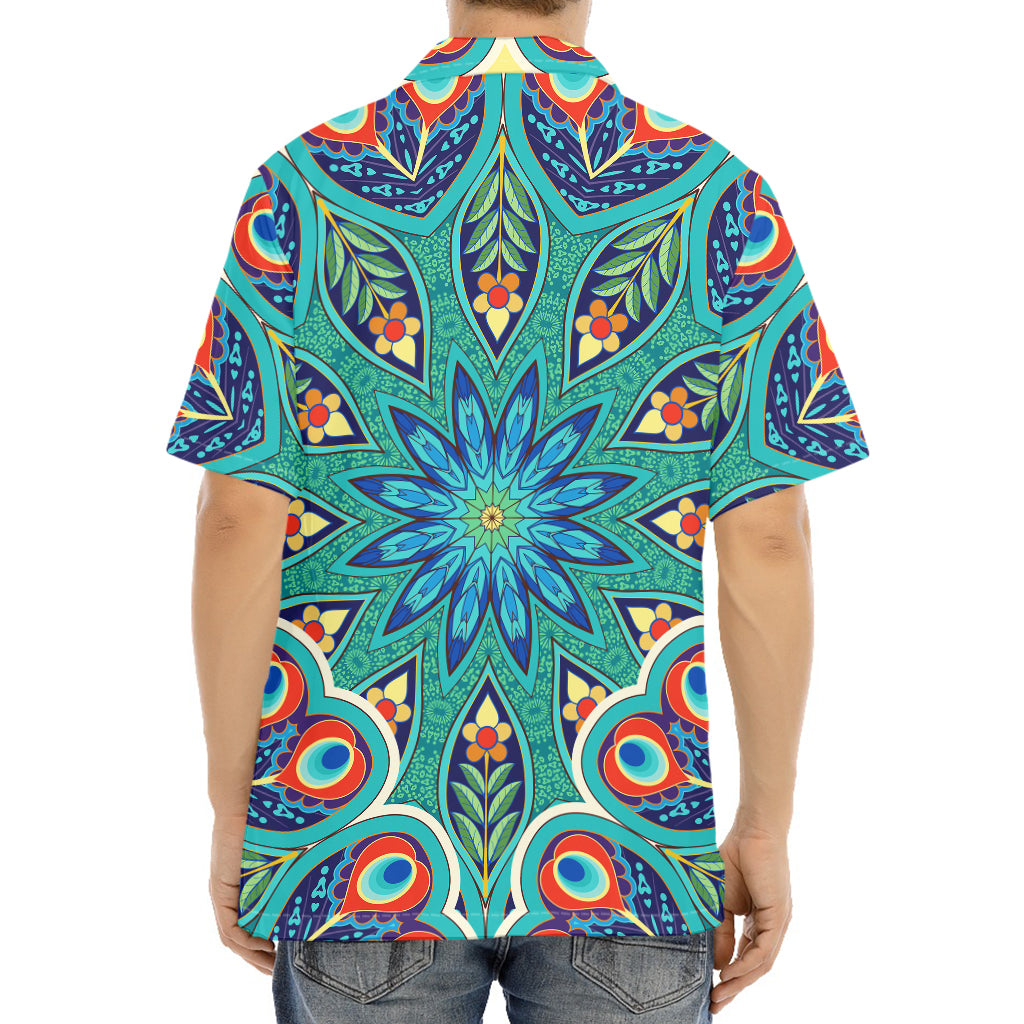 Peacock Feather Floral Pattern Print Aloha Shirt