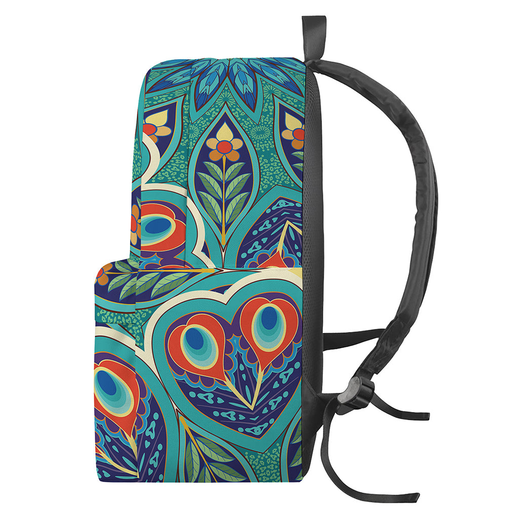 Peacock Feather Floral Pattern Print Backpack