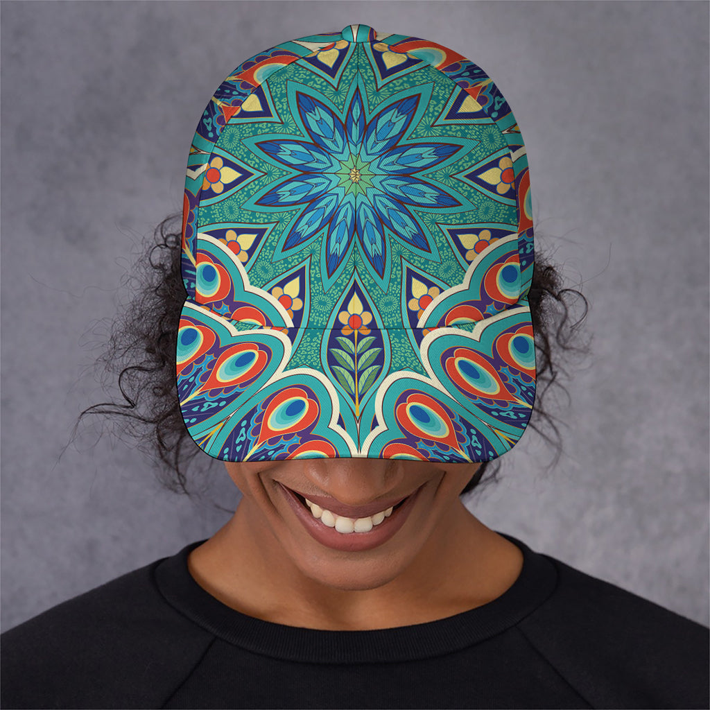 Peacock Feather Floral Pattern Print Baseball Cap
