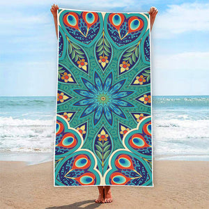 Peacock Feather Floral Pattern Print Beach Towel