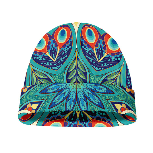Peacock Feather Floral Pattern Print Beanie