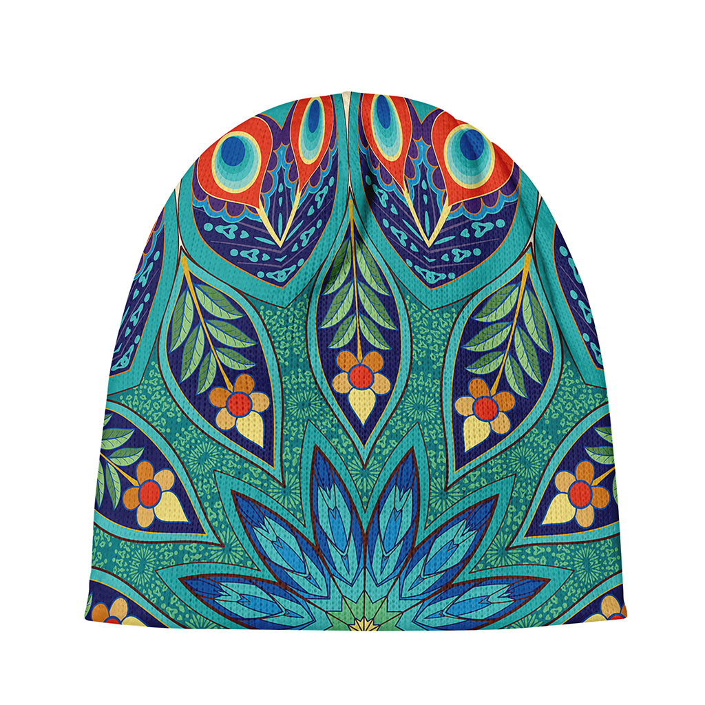 Peacock Feather Floral Pattern Print Beanie