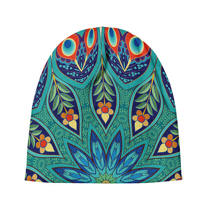 Peacock Feather Floral Pattern Print Beanie