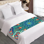Peacock Feather Floral Pattern Print Bed Runner