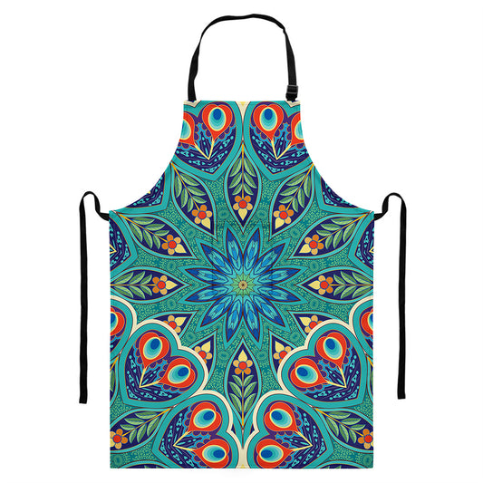 Peacock Feather Floral Pattern Print Bib Apron With Pocket