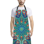 Peacock Feather Floral Pattern Print Bib Apron With Pocket