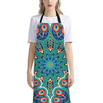 Peacock Feather Floral Pattern Print Bib Apron With Pocket