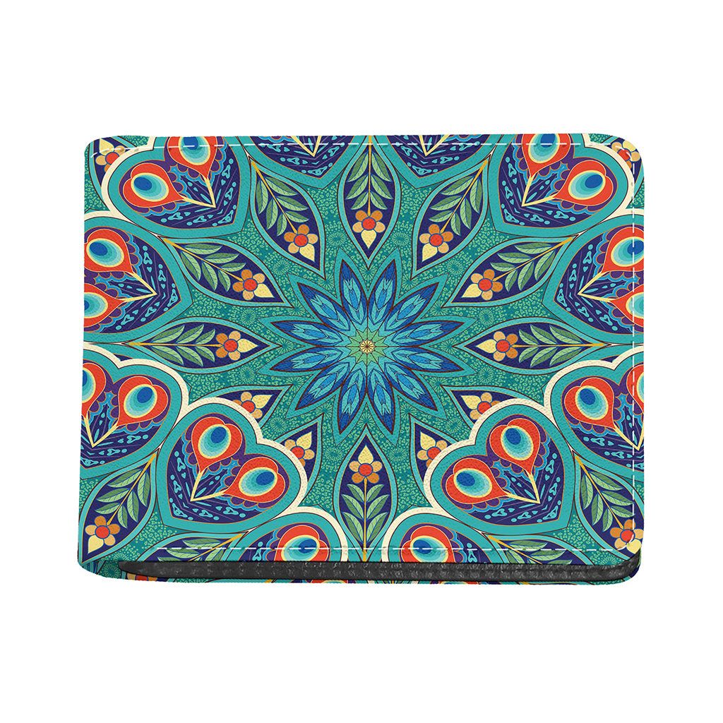 Peacock Feather Floral Pattern Print Bifold Wallet