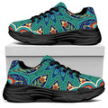 Peacock Feather Floral Pattern Print Black Chunky Shoes
