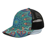 Peacock Feather Floral Pattern Print Black Mesh Trucker Cap