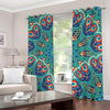 Peacock Feather Floral Pattern Print Blackout Grommet Curtains