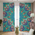 Peacock Feather Floral Pattern Print Blackout Pencil Pleat Curtains