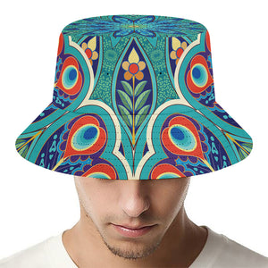 Peacock Feather Floral Pattern Print Bucket Hat