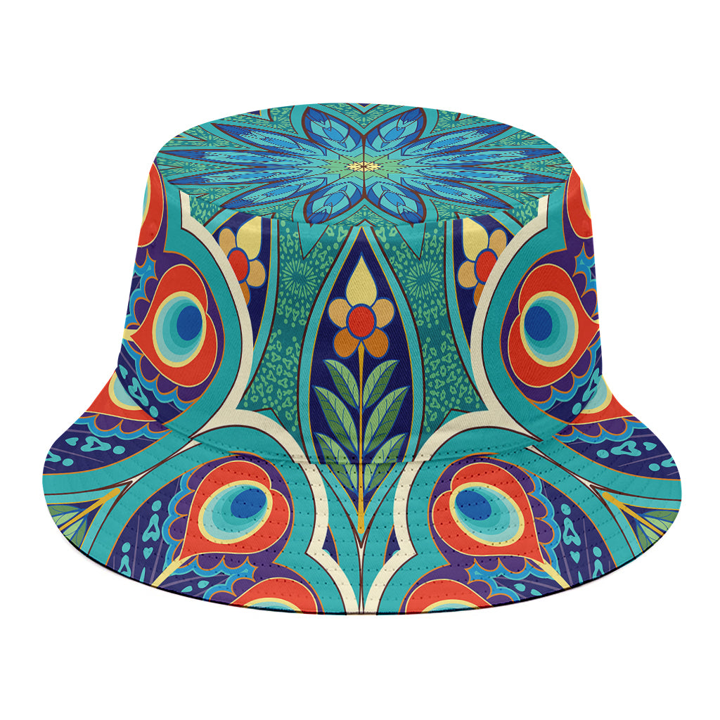 Peacock Feather Floral Pattern Print Bucket Hat