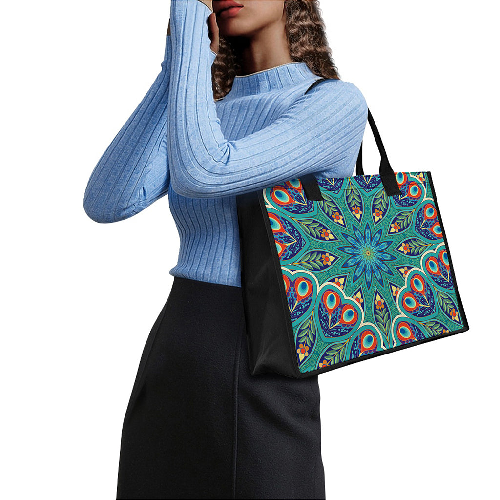Peacock Feather Floral Pattern Print Canvas Tote Bag