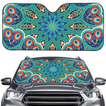 Peacock Feather Floral Pattern Print Car Windshield Sun Shade