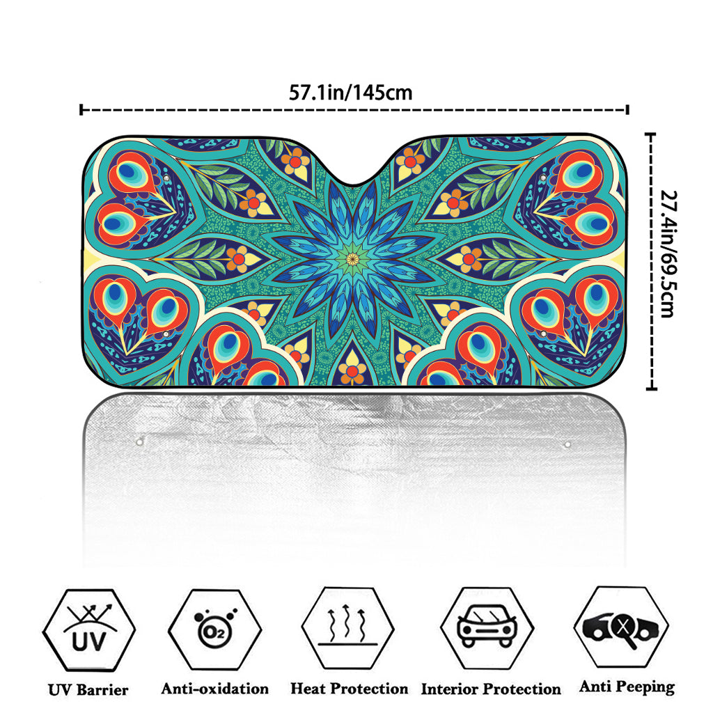 Peacock Feather Floral Pattern Print Car Windshield Sun Shade