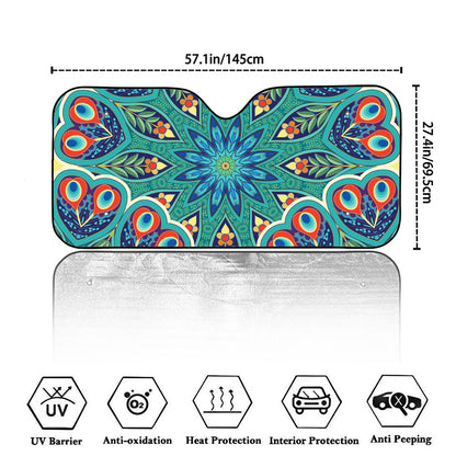 Peacock Feather Floral Pattern Print Car Windshield Sun Shade