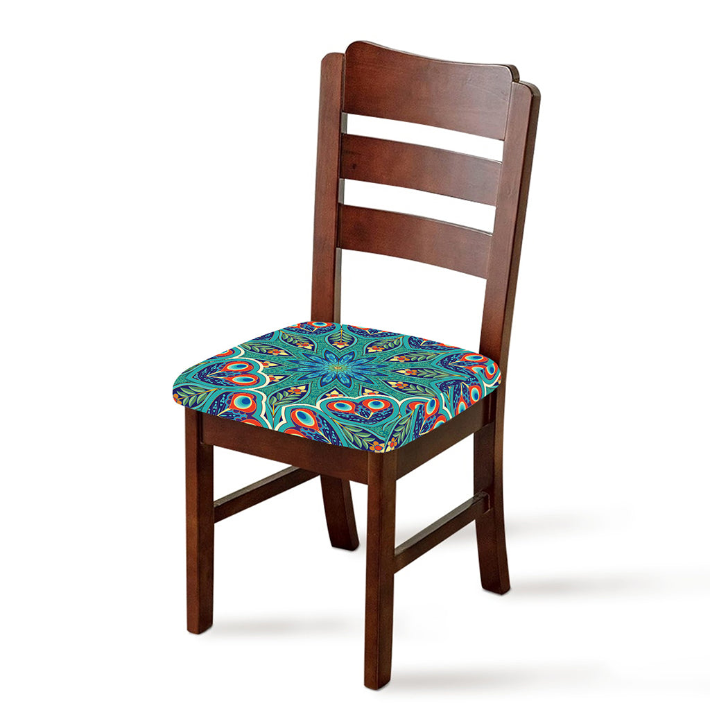 Peacock Feather Floral Pattern Print Chair Cushion Cover