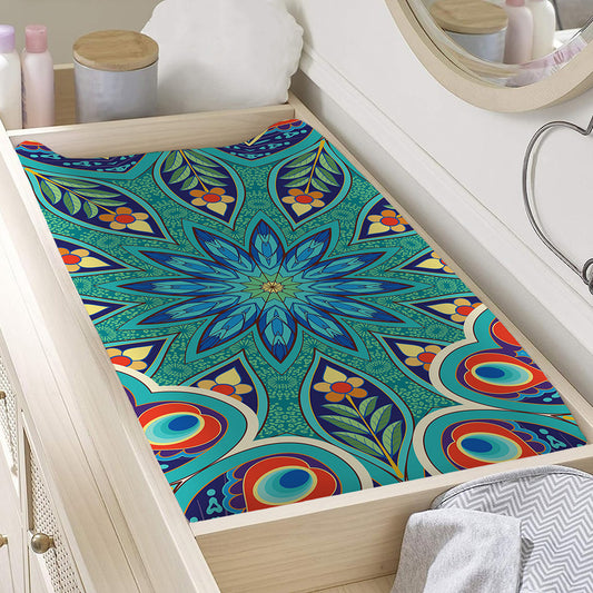 Peacock Feather Floral Pattern Print Changing Pad Cover