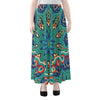 Peacock Feather Floral Pattern Print Chiffon Maxi Skirt