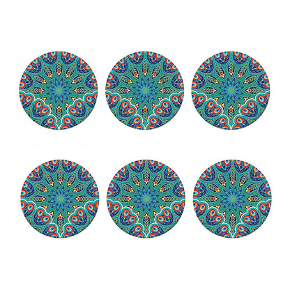 Peacock Feather Floral Pattern Print Coaster Set