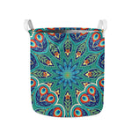 Peacock Feather Floral Pattern Print Collapsible Laundry Basket