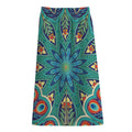 Peacock Feather Floral Pattern Print Cotton Front Slit Maxi Skirt