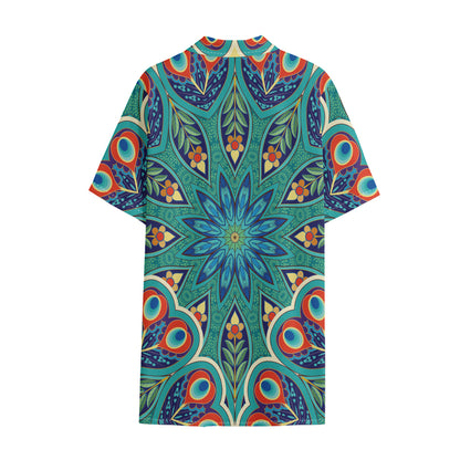 Peacock Feather Floral Pattern Print Cotton Hawaiian Shirt