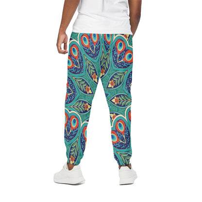Peacock Feather Floral Pattern Print Cotton Pants