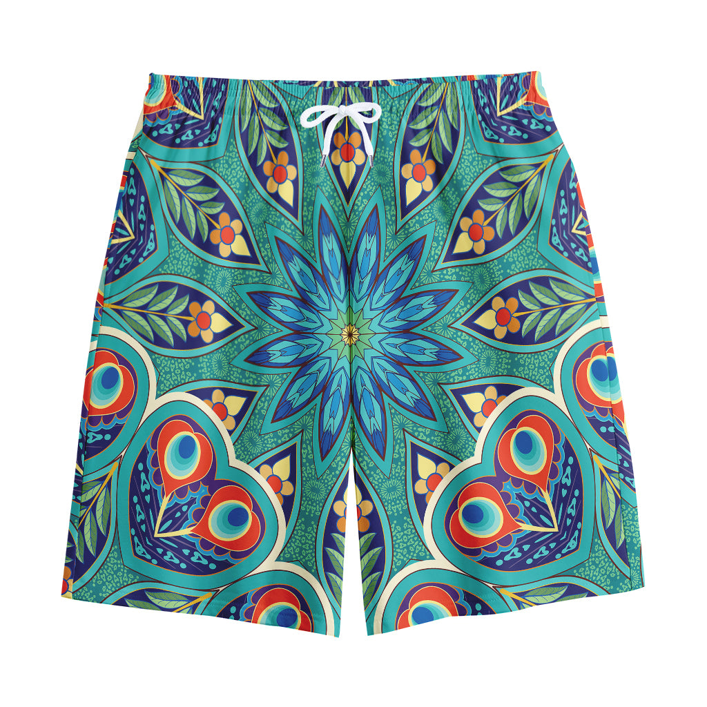 Peacock Feather Floral Pattern Print Cotton Shorts