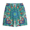 Peacock Feather Floral Pattern Print Cotton Shorts