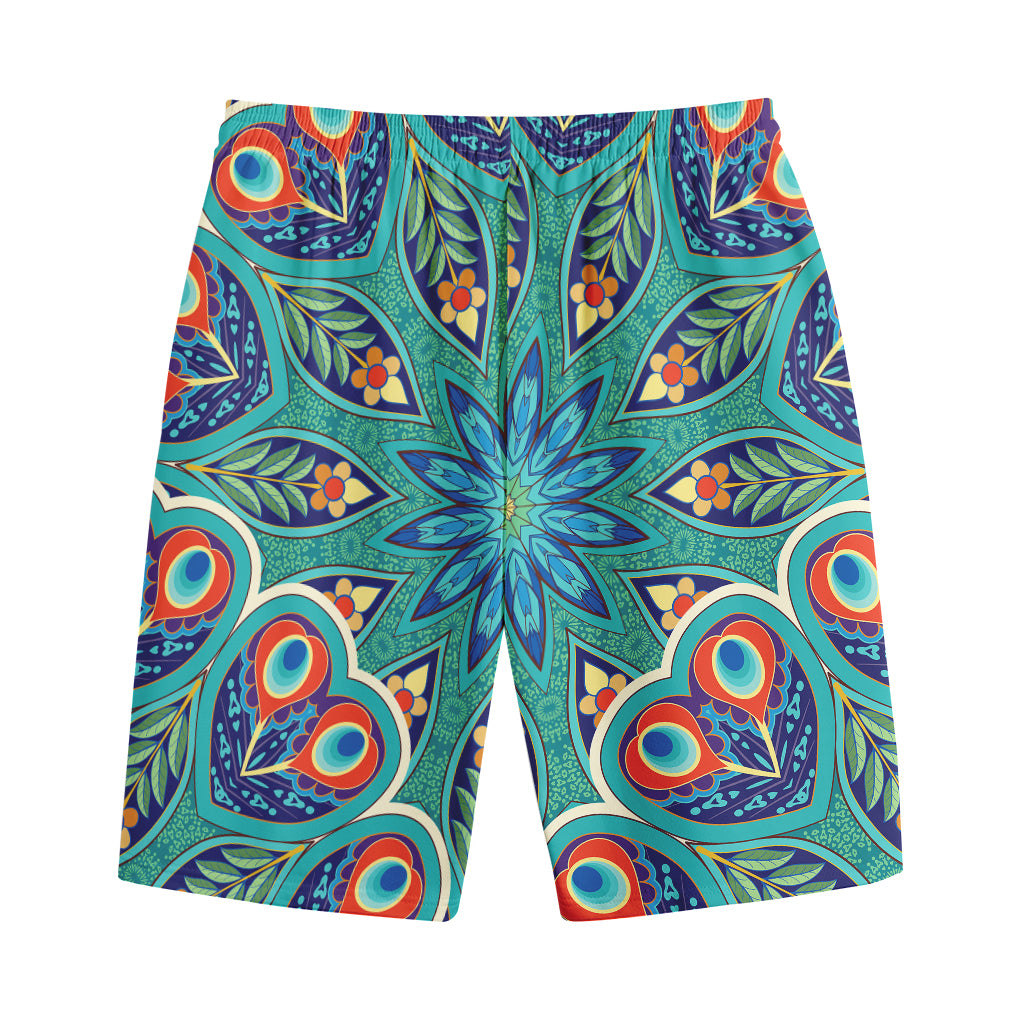 Peacock Feather Floral Pattern Print Cotton Shorts