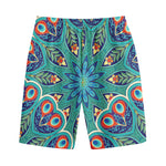 Peacock Feather Floral Pattern Print Cotton Shorts