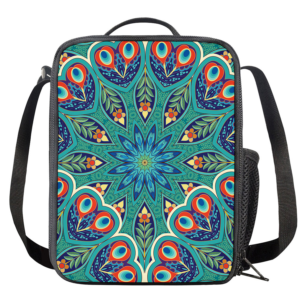 Peacock Feather Floral Pattern Print Crossbody Lunch Bag