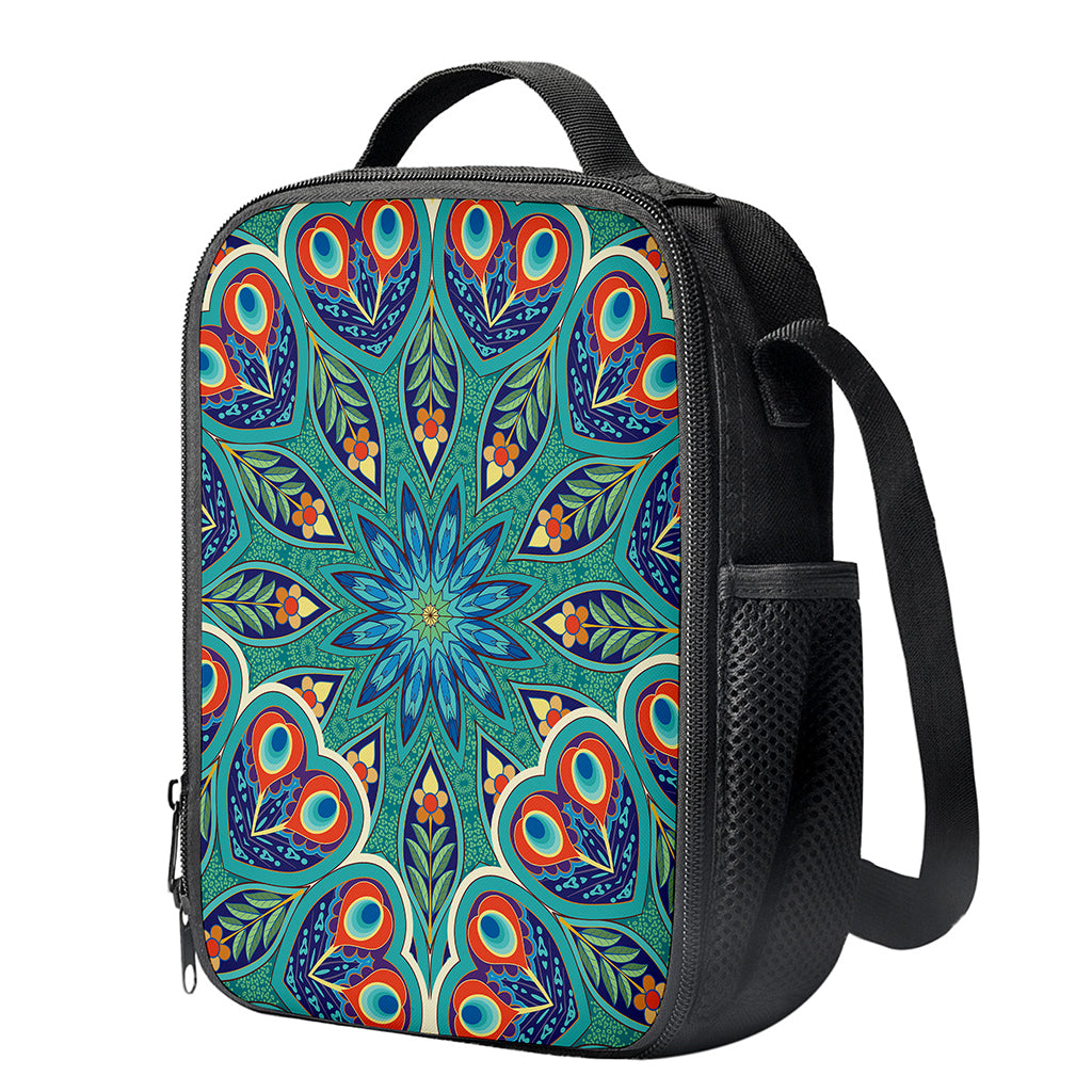 Peacock Feather Floral Pattern Print Crossbody Lunch Bag