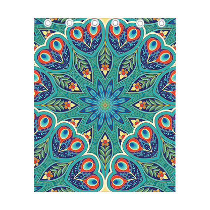 Peacock Feather Floral Pattern Print Curtain