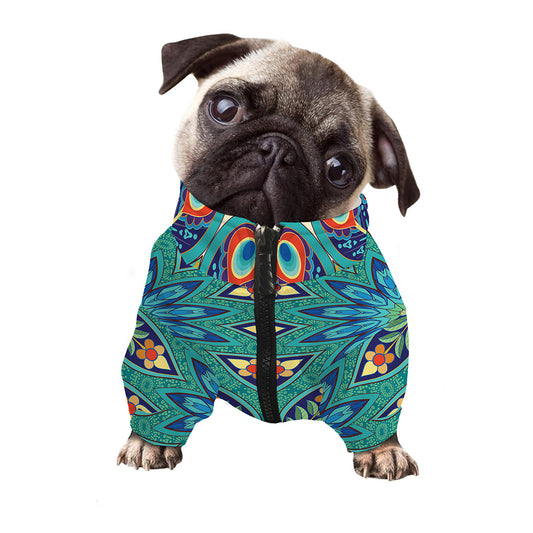 Peacock Feather Floral Pattern Print Dog Zip Up Jacket