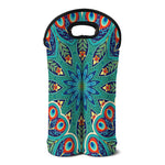 Peacock Feather Floral Pattern Print Double Neoprene Wine Tote