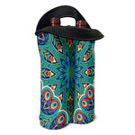 Peacock Feather Floral Pattern Print Double Neoprene Wine Tote