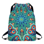 Peacock Feather Floral Pattern Print Drawstring Backpack