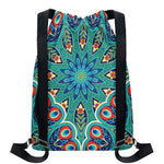 Peacock Feather Floral Pattern Print Drawstring Backpack