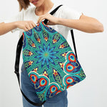 Peacock Feather Floral Pattern Print Drawstring Backpack