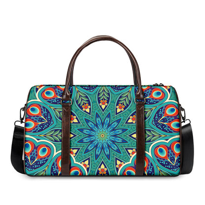 Peacock Feather Floral Pattern Print Duffle Bag