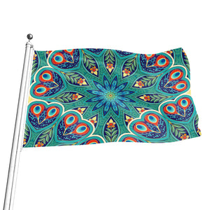 Peacock Feather Floral Pattern Print Flag