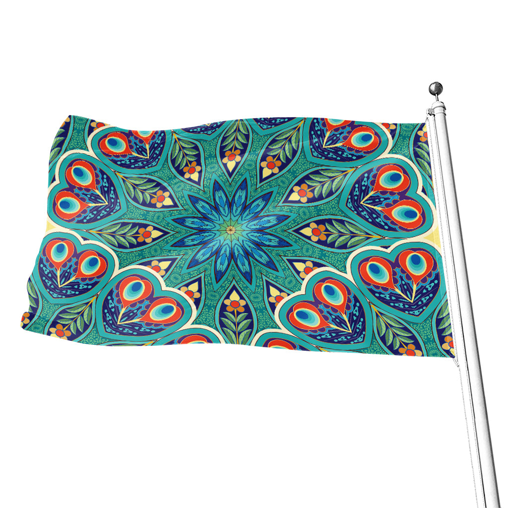 Peacock Feather Floral Pattern Print Flag