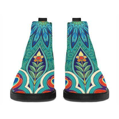 Peacock Feather Floral Pattern Print Flat Ankle Boots