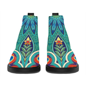 Peacock Feather Floral Pattern Print Flat Ankle Boots